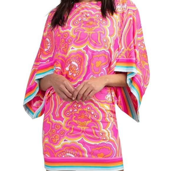 Trina Turk Morning Sunrise pink 70s inspired print Swim Cover Tunic Kaftan dress - Picture 4 of 14